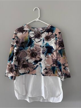 Floral Layered Blouse with White Shirt Hem
